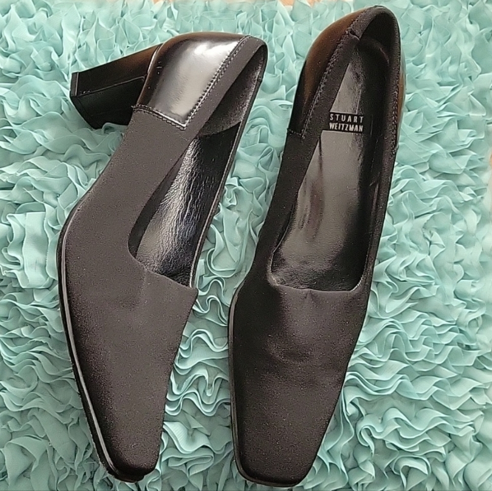 STUART WEITZMAN Black Microfiber Patent Leather Heel Pumps Shoe Spain  S…